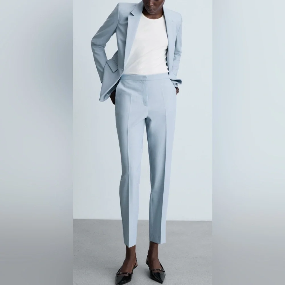 Mango Blue Trousers with Elegant Draped Design NWT - Size 8
